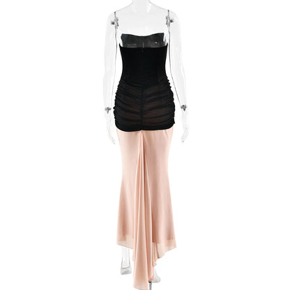 Ruched backless contrast tube maxi dress  | Festival Outfits Women