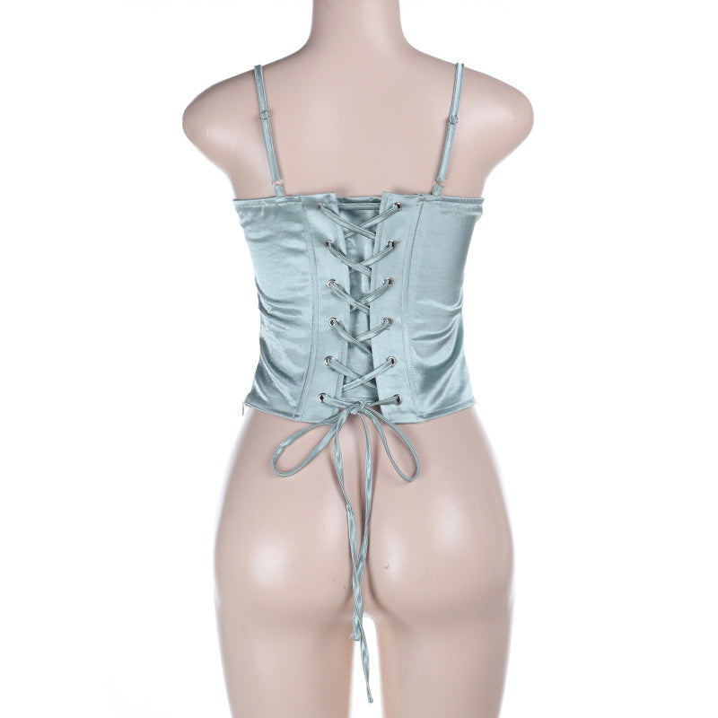 Lace up v neck corset backless cami top  | Festival Outfits Women