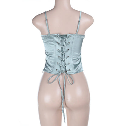 Lace up v neck corset backless cami top  | Festival Outfits Women