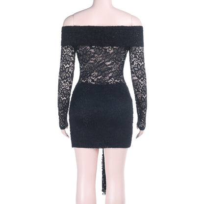 Long sleeve lace irregular off shoulder mini dress  | Festival Outfits Women