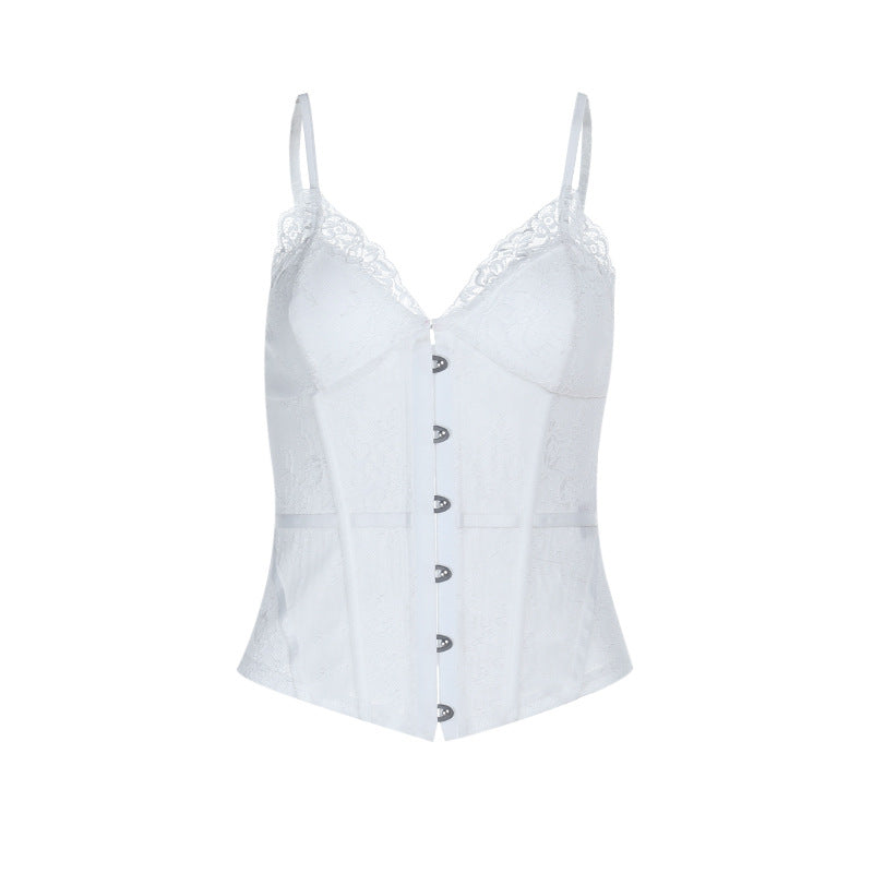 Lace hem v neck backless corset cami top  | Festival Outfits Women