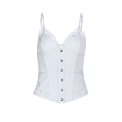 Lace hem v neck backless corset cami top  | Festival Outfits Women