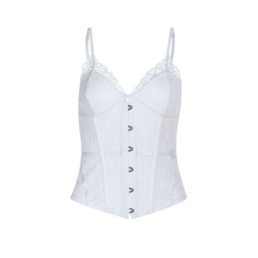 Lace hem v neck backless corset cami top  | Festival Outfits Women