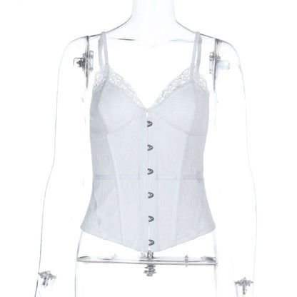 Lace hem v neck backless corset cami top  | Festival Outfits Women
