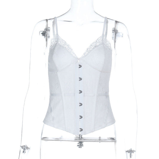 Lace hem v neck backless corset cami top  | Festival Outfits Women