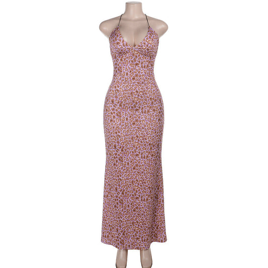 Print v neck cross back backless maxi dress  | Festival Outfits Women