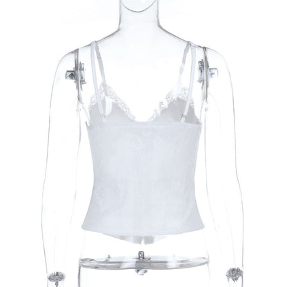 Lace hem v neck backless corset cami top  | Festival Outfits Women