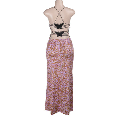 Print v neck cross back backless maxi dress  | Festival Outfits Women