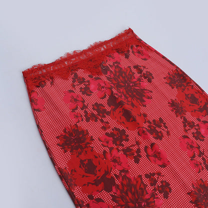 Self tie halter flower print lace hem maxi skirt set  | Festival Outfits Women