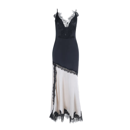 Lace hem v neck slit irregular cami maxi dress  | Festival Outfits Women