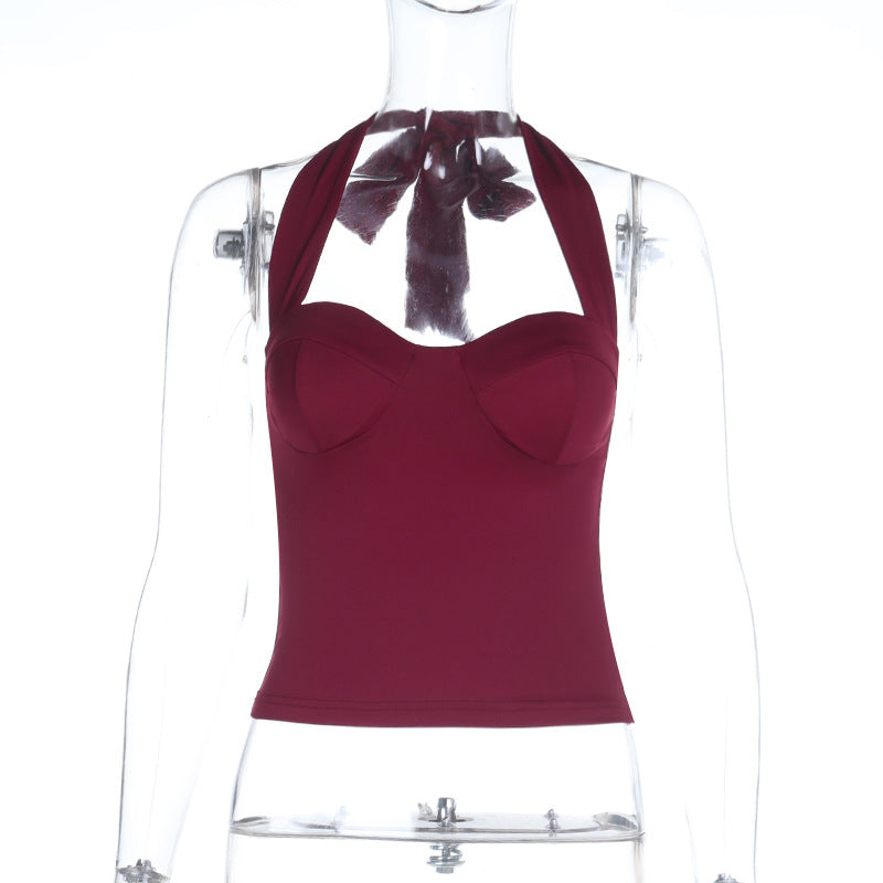 Halter self tie backless v neck solid top  | Festival Outfits Women