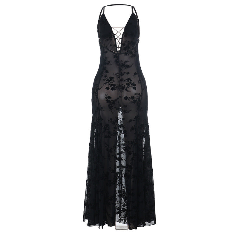 Hollow out see through v neck cami cut out maxi dress  | Festival Outfits Women