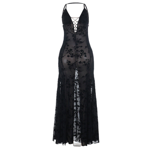Hollow out see through v neck cami cut out maxi dress  | Festival Outfits Women