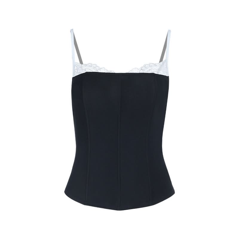 Lace hem patchwork backless cami top  | Festival Outfits Women