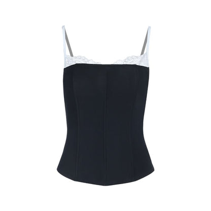 Lace hem patchwork backless cami top  | Festival Outfits Women
