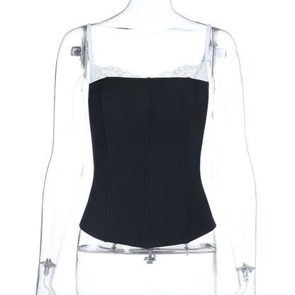 Lace hem patchwork backless cami top  | Festival Outfits Women