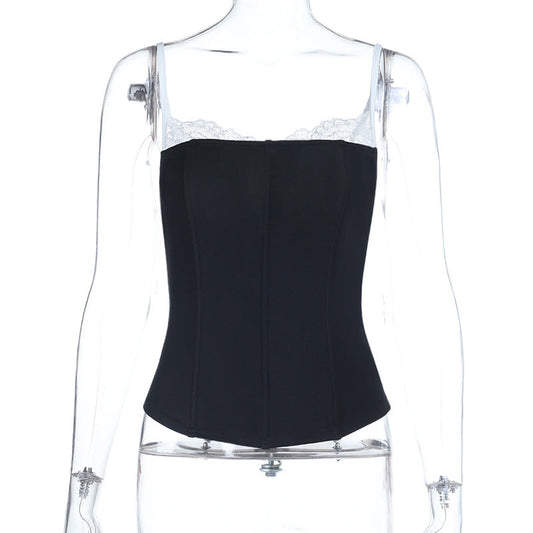 Lace hem patchwork backless cami top  | Festival Outfits Women