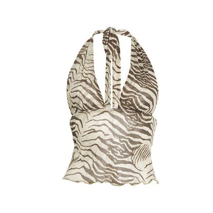 Halter self tie print v neck backless top  | Festival Outfits Women