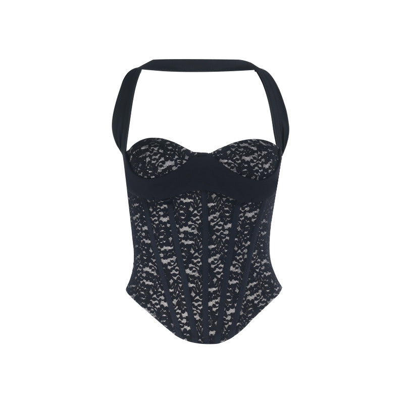 Halter lace zip-up corset backless top  | Festival Outfits Women