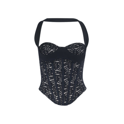 Halter lace zip-up corset backless top  | Festival Outfits Women