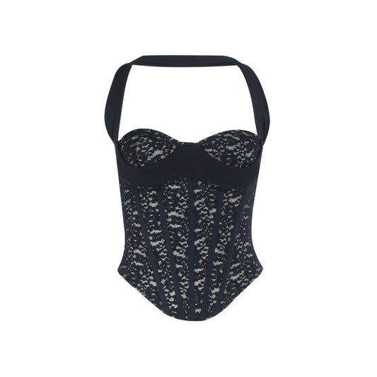Halter lace zip-up corset backless top  | Festival Outfits Women