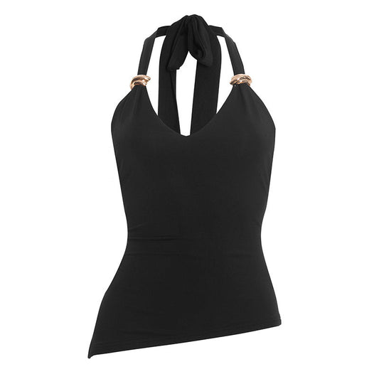 Irregular v neck self tie halter backless top  | Festival Outfits Women
