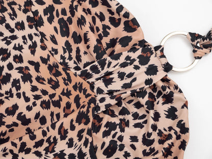 Leopard print halter self tie o ring mini dress  | Festival Outfits Women  | Leopard Print Mini Dress