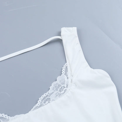 Lace hem v neck backless solid tank top  | Festival Outfits Women