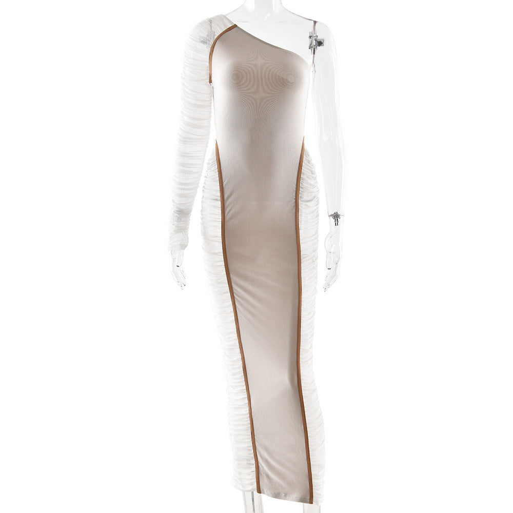 Irregular long sleeve ruched mesh mini dress  | Festival Outfits Women