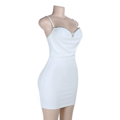 V neck beaded solid backless cami mini dress  | Festival Outfits Women