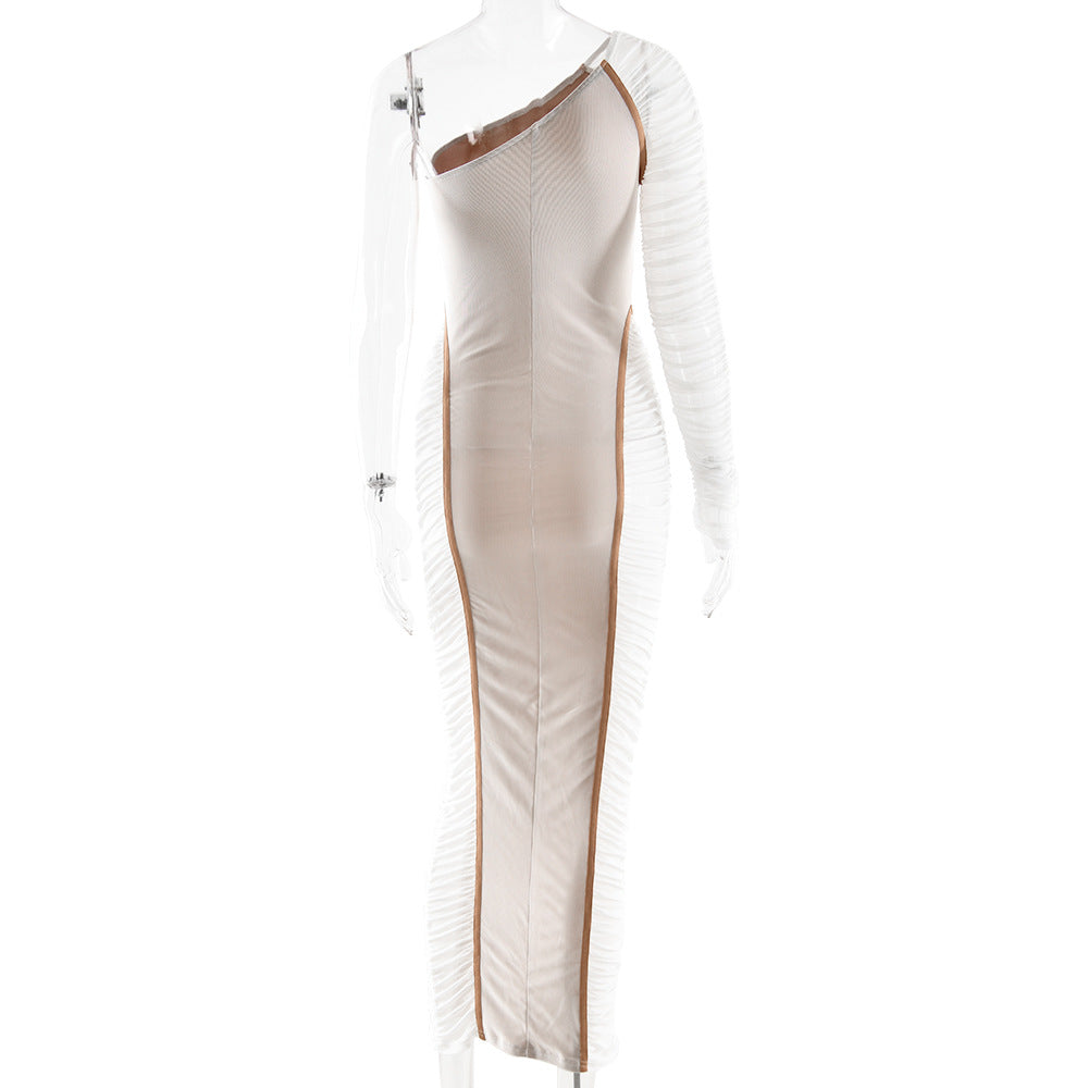 Irregular long sleeve ruched mesh mini dress  | Festival Outfits Women