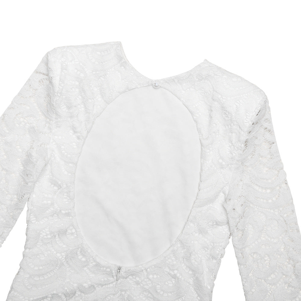 Crewneck long sleeve irregular ruched lace mini dress  | Festival Outfits Women