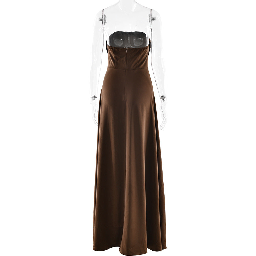 Ruched zip-up backless solid tube mini dress  | Festival Outfits Women