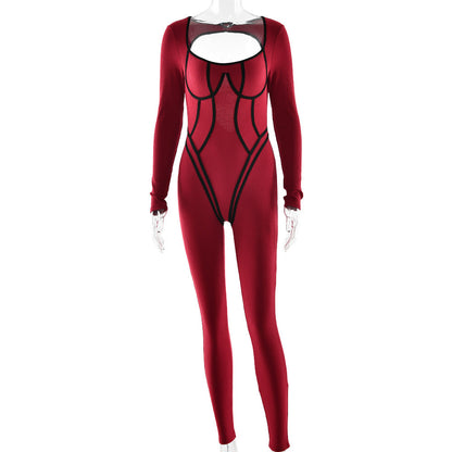 U neck long sleeve low cut backless jumpsuit  | Festival Outfits Women
