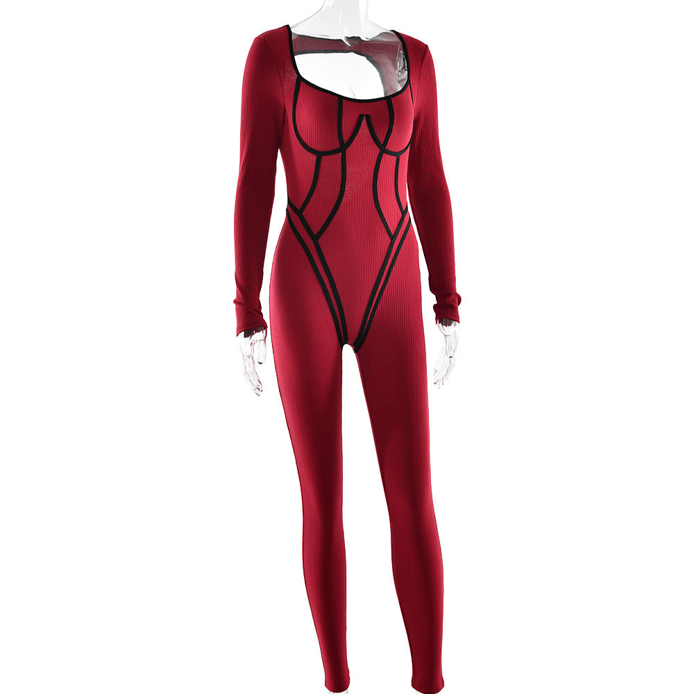 U neck long sleeve low cut backless jumpsuit  | Festival Outfits Women