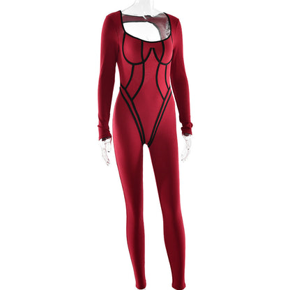 U neck long sleeve low cut backless jumpsuit  | Festival Outfits Women