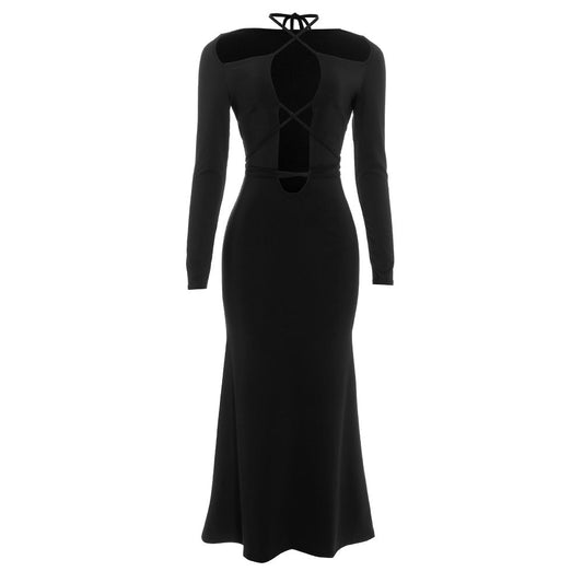 Cross front hollow out long sleeve self tie maxi dress | Festival Outfits Women