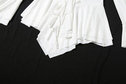 Long flared sleeve ruffle v neck self tie mini dress  | Festival Outfits Women