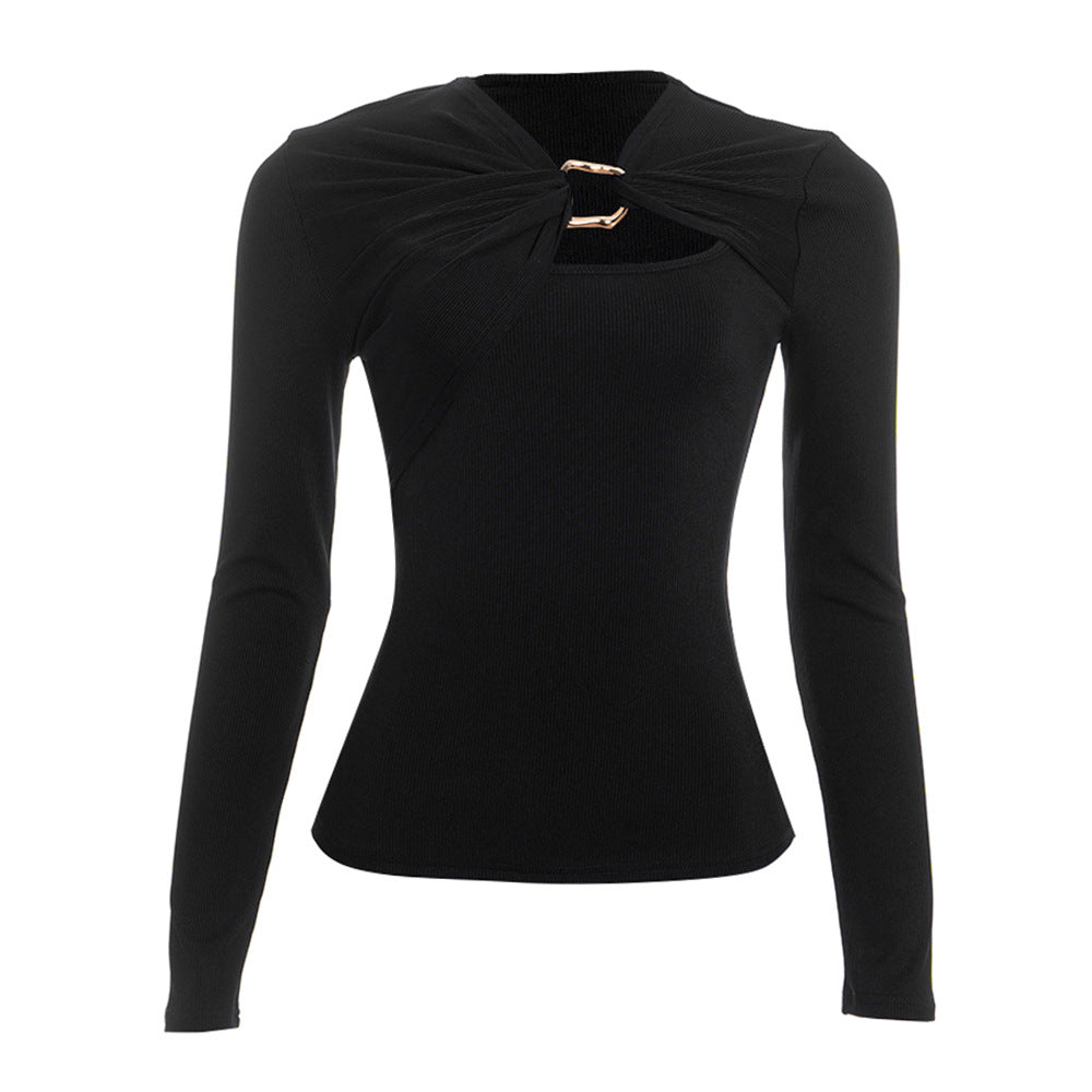 Ribbed long sleeve hollow out irregular top  | Festival Outfits Women