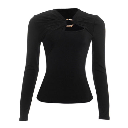Ribbed long sleeve hollow out irregular top  | Festival Outfits Women