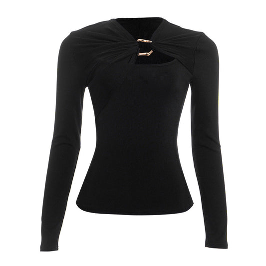 Ribbed long sleeve hollow out irregular top  | Festival Outfits Women
