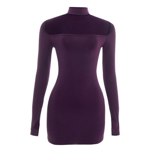 Gloves long sleeve hollow out crewneck mini dress  | Festival Outfits Women