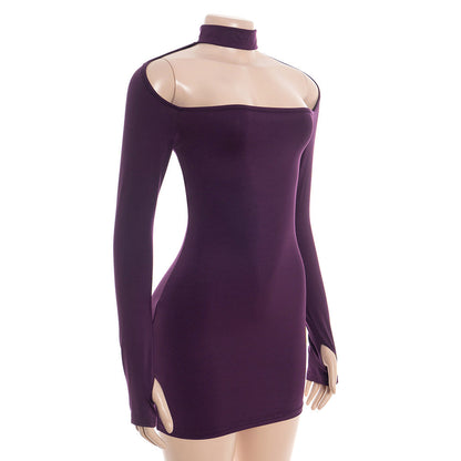 Gloves long sleeve hollow out crewneck mini dress  | Festival Outfits Women