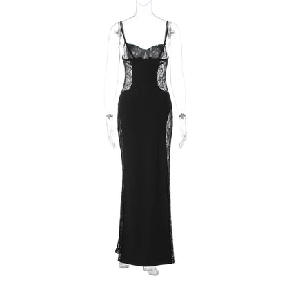 Lace v neck backless solid cami maxi dress  | Festival Outfits Women