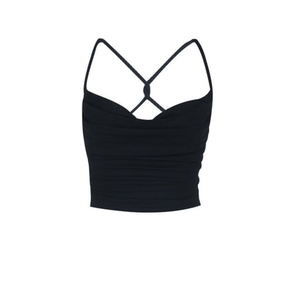 Cross back ruched cowl neck solid cami top  | Festival Outfits Women