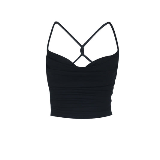 Cross back ruched cowl neck solid cami top  | Festival Outfits Women