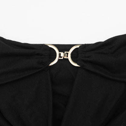 Off shoulder long sleeve hollow out solid top  | Festival Outfits Women