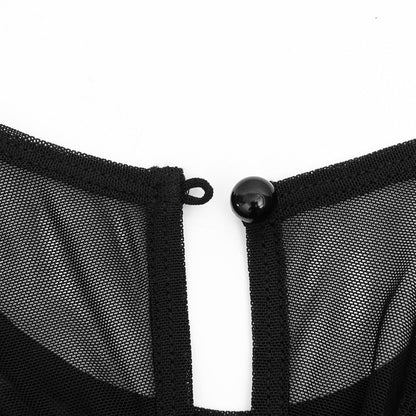 Crewneck button long sleeve ruched mesh top  | Festival Outfits Women