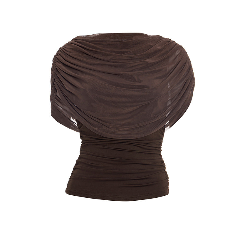 Ruched crewneck mesh solid top  | Festival Outfits Women