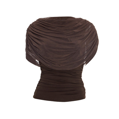 Ruched crewneck mesh solid top  | Festival Outfits Women